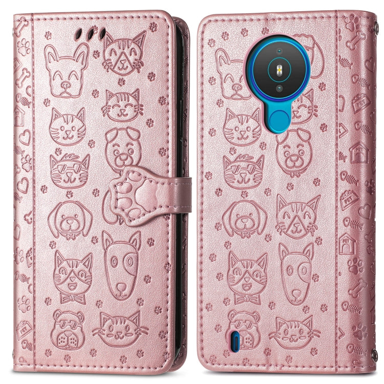 For Nokia 1.4 Cute Cat and Dog Embossed Horizontal Flip Leather Case with Holder & Card Slots & Wallet & Lanyard