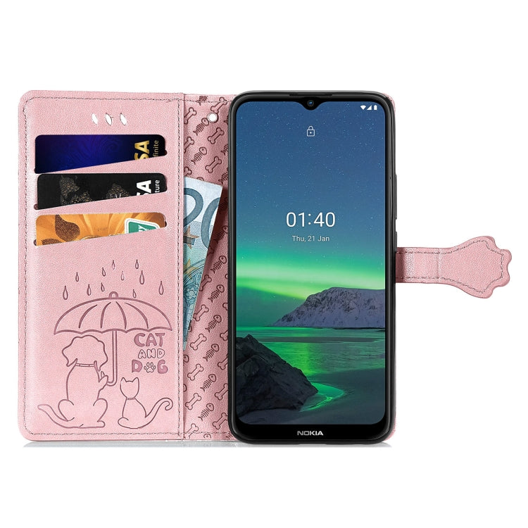 For Nokia 1.4 Cute Cat and Dog Embossed Horizontal Flip Leather Case with Holder & Card Slots & Wallet & Lanyard