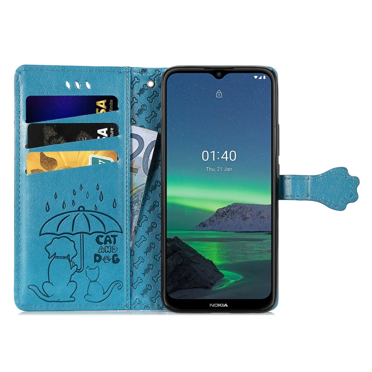 For Nokia 1.4 Cute Cat and Dog Embossed Horizontal Flip Leather Case with Holder & Card Slots & Wallet & Lanyard