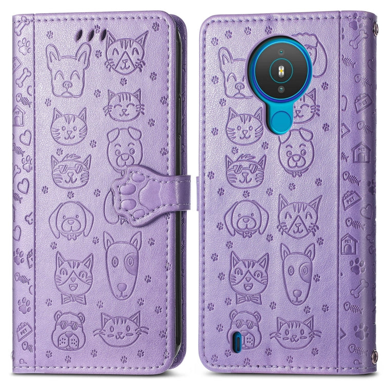 For Nokia 1.4 Cute Cat and Dog Embossed Horizontal Flip Leather Case with Holder & Card Slots & Wallet & Lanyard
