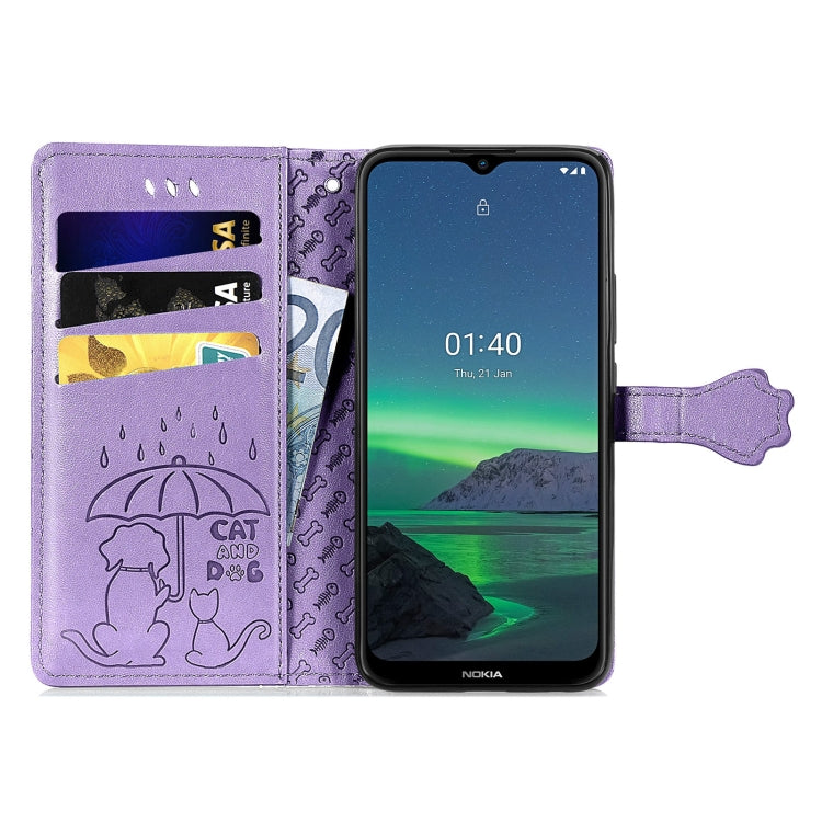 For Nokia 1.4 Cute Cat and Dog Embossed Horizontal Flip Leather Case with Holder & Card Slots & Wallet & Lanyard