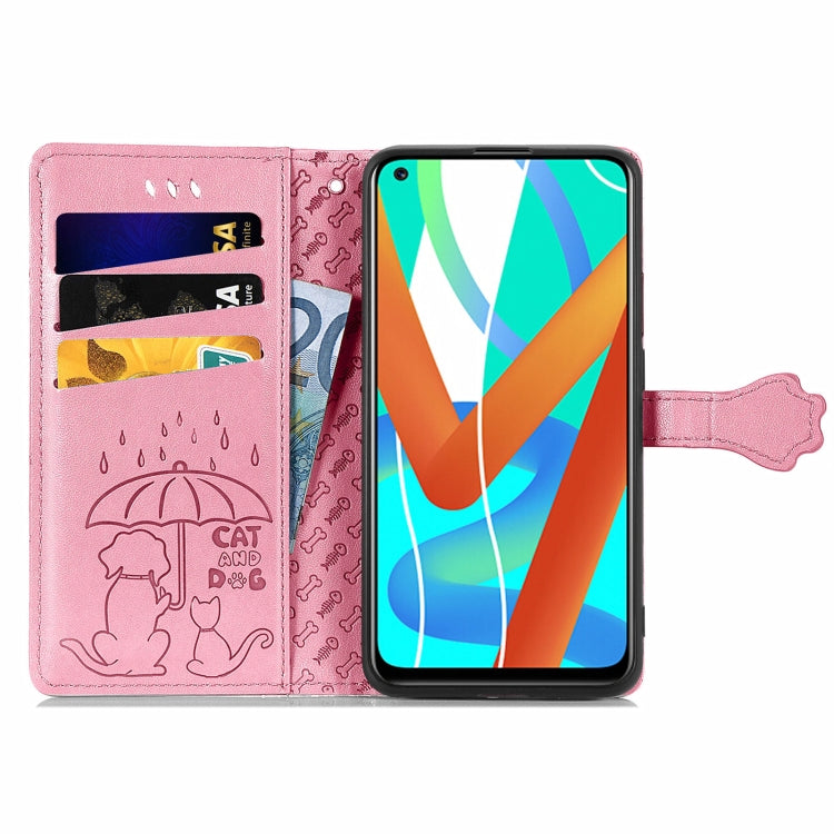 For OPPO Realme V15 5G Cute Cat and Dog Embossed Horizontal Flip Leather Case with Holder & Card Slots & Wallet & Lanyard