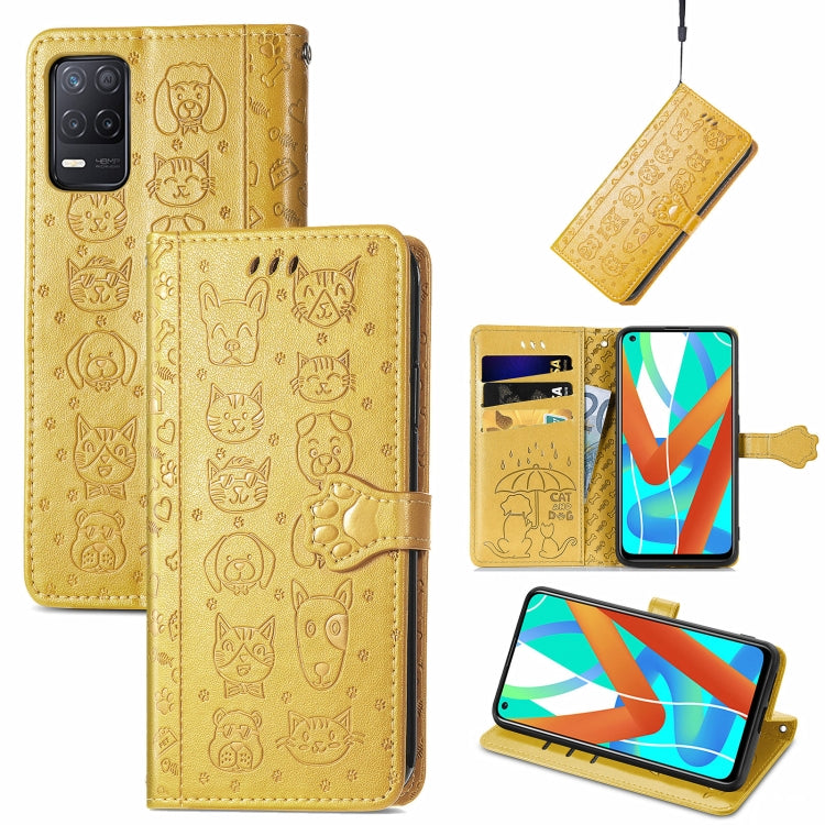 For OPPO Realme V15 5G Cute Cat and Dog Embossed Horizontal Flip Leather Case with Holder & Card Slots & Wallet & Lanyard