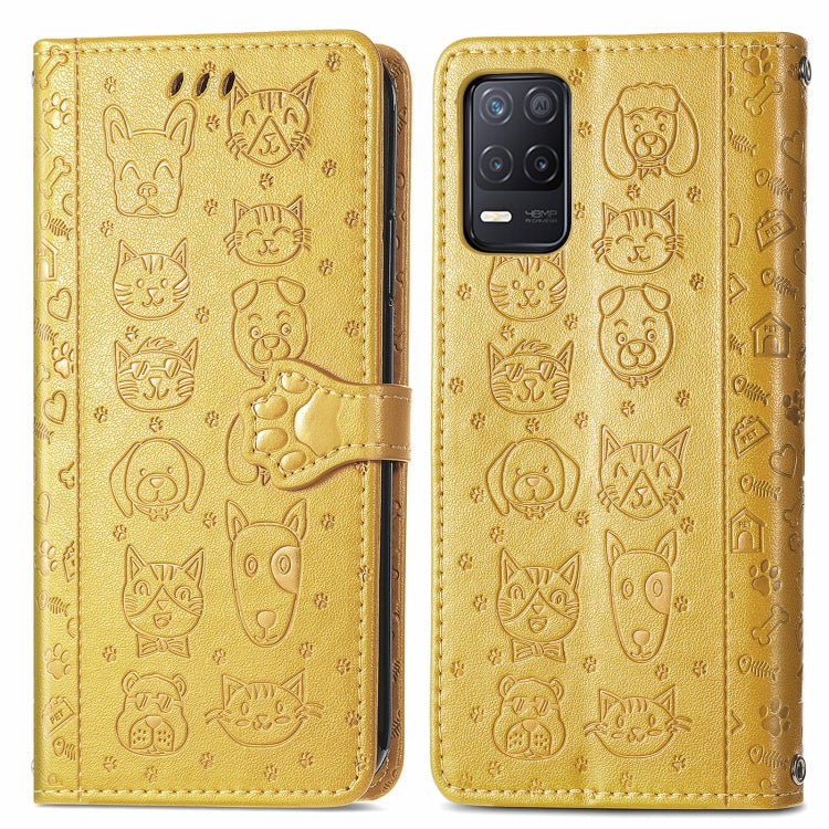 For OPPO Realme V15 5G Cute Cat and Dog Embossed Horizontal Flip Leather Case with Holder & Card Slots & Wallet & Lanyard