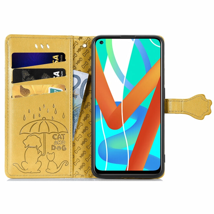 For OPPO Realme V15 5G Cute Cat and Dog Embossed Horizontal Flip Leather Case with Holder & Card Slots & Wallet & Lanyard