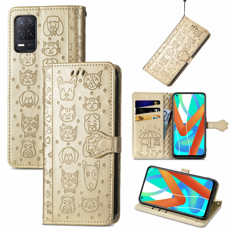 For OPPO Realme V15 5G Cute Cat and Dog Embossed Horizontal Flip Leather Case with Holder & Card Slots & Wallet & Lanyard