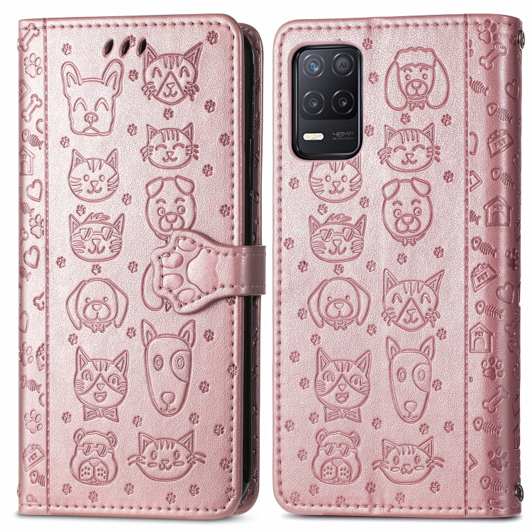 For OPPO Realme V15 5G Cute Cat and Dog Embossed Horizontal Flip Leather Case with Holder & Card Slots & Wallet & Lanyard
