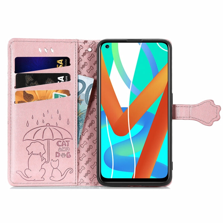 For OPPO Realme V15 5G Cute Cat and Dog Embossed Horizontal Flip Leather Case with Holder & Card Slots & Wallet & Lanyard
