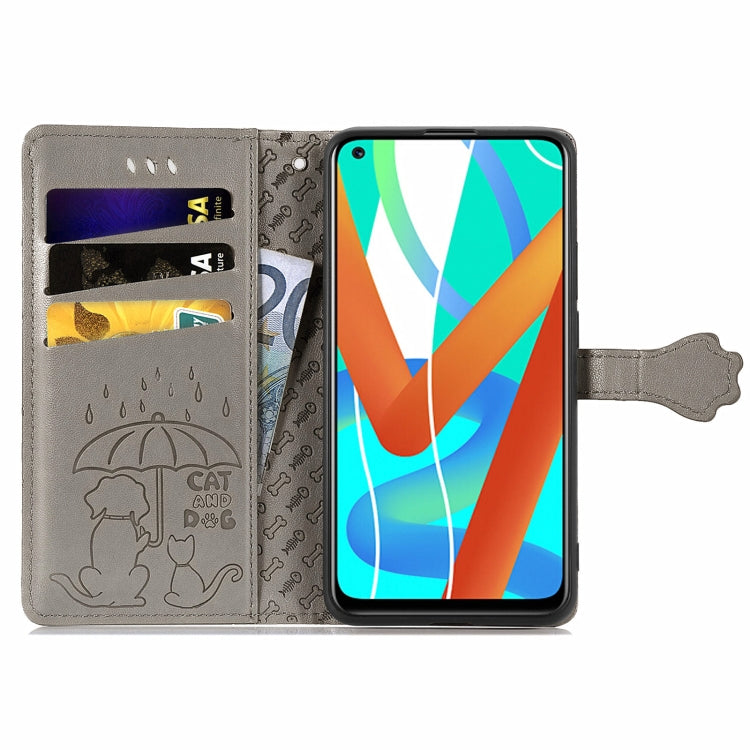 For OPPO Realme V15 5G Cute Cat and Dog Embossed Horizontal Flip Leather Case with Holder & Card Slots & Wallet & Lanyard