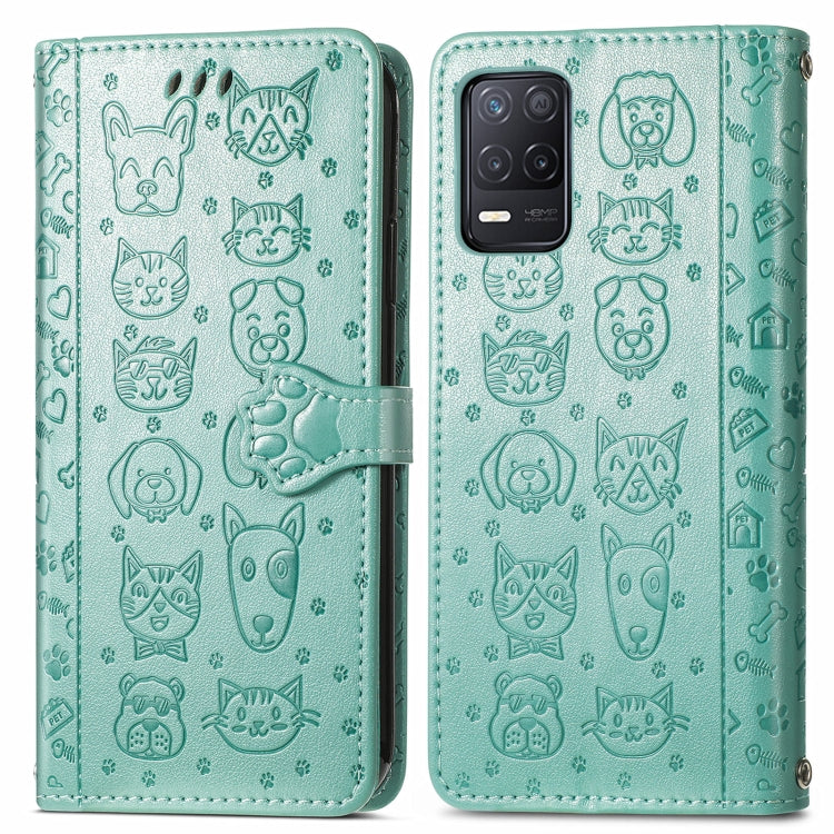 For OPPO Realme V15 5G Cute Cat and Dog Embossed Horizontal Flip Leather Case with Holder & Card Slots & Wallet & Lanyard
