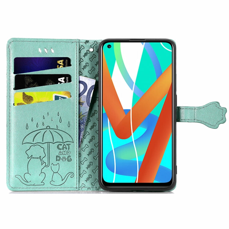 For OPPO Realme V15 5G Cute Cat and Dog Embossed Horizontal Flip Leather Case with Holder & Card Slots & Wallet & Lanyard