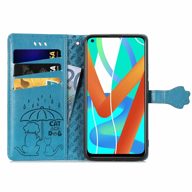 For OPPO Realme V15 5G Cute Cat and Dog Embossed Horizontal Flip Leather Case with Holder & Card Slots & Wallet & Lanyard