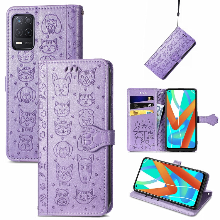 For OPPO Realme V15 5G Cute Cat and Dog Embossed Horizontal Flip Leather Case with Holder & Card Slots & Wallet & Lanyard