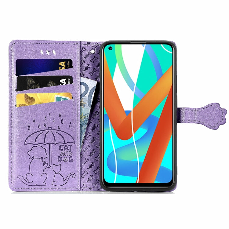 For OPPO Realme V15 5G Cute Cat and Dog Embossed Horizontal Flip Leather Case with Holder & Card Slots & Wallet & Lanyard