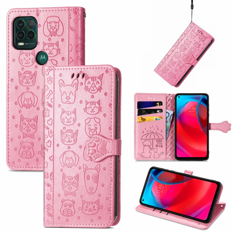 For Motorola MOTO G Stylus 5G Cute Cat and Dog Embossed Horizontal Flip Leather Case with Holder & Card Slots & Wallet & Lanyard