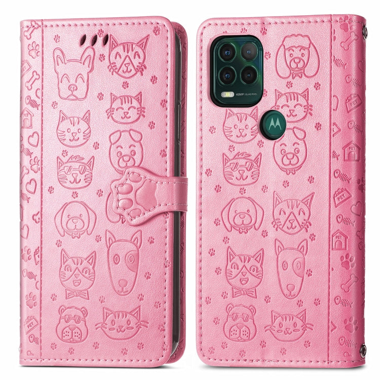 For Motorola MOTO G Stylus 5G Cute Cat and Dog Embossed Horizontal Flip Leather Case with Holder & Card Slots & Wallet & Lanyard