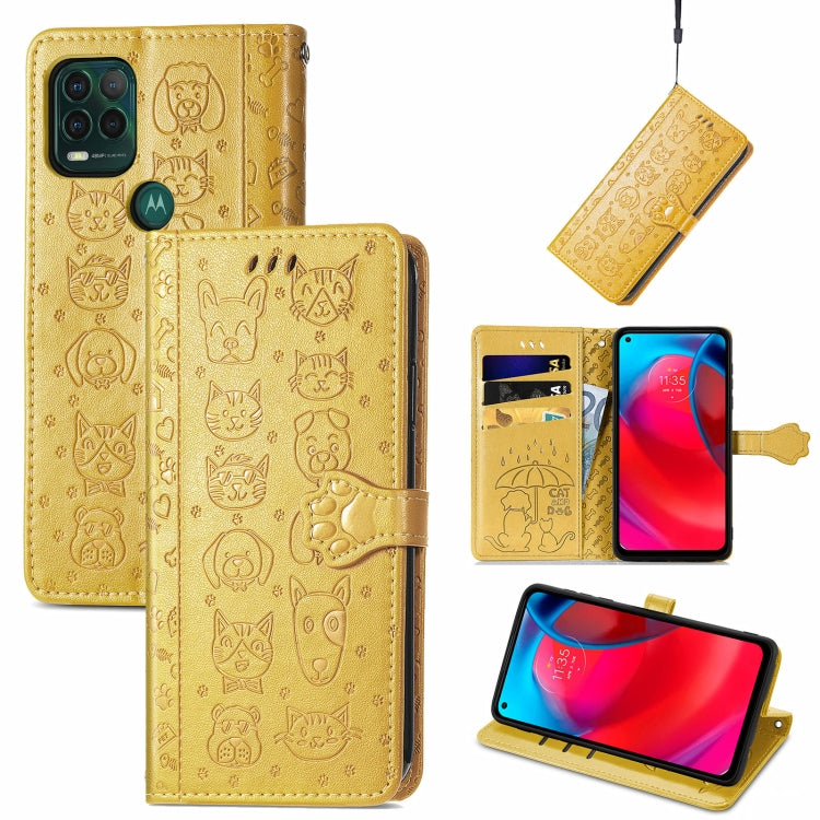 For Motorola MOTO G Stylus 5G Cute Cat and Dog Embossed Horizontal Flip Leather Case with Holder & Card Slots & Wallet & Lanyard