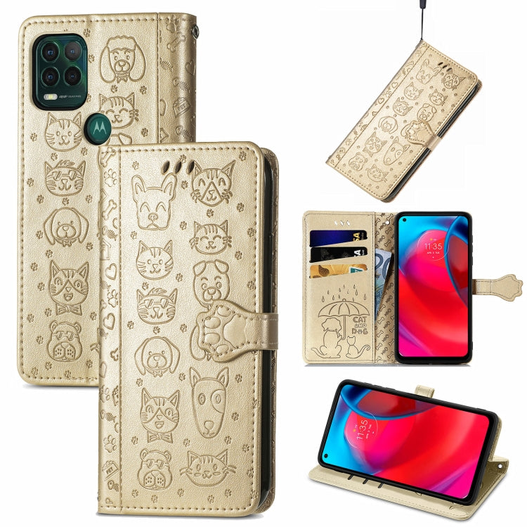 For Motorola MOTO G Stylus 5G Cute Cat and Dog Embossed Horizontal Flip Leather Case with Holder & Card Slots & Wallet & Lanyard