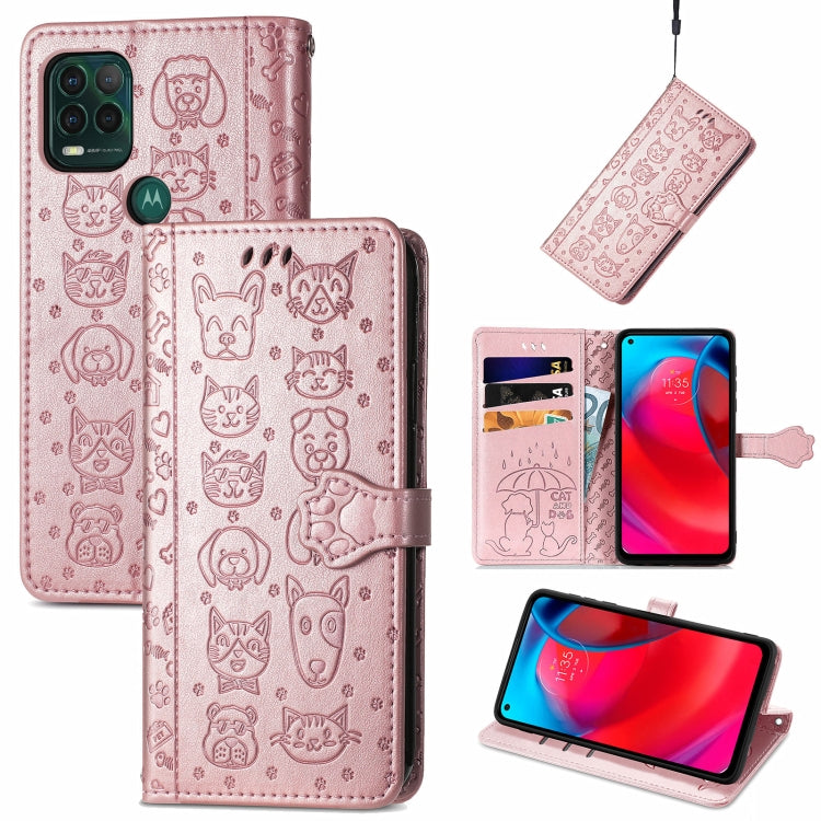 For Motorola MOTO G Stylus 5G Cute Cat and Dog Embossed Horizontal Flip Leather Case with Holder & Card Slots & Wallet & Lanyard