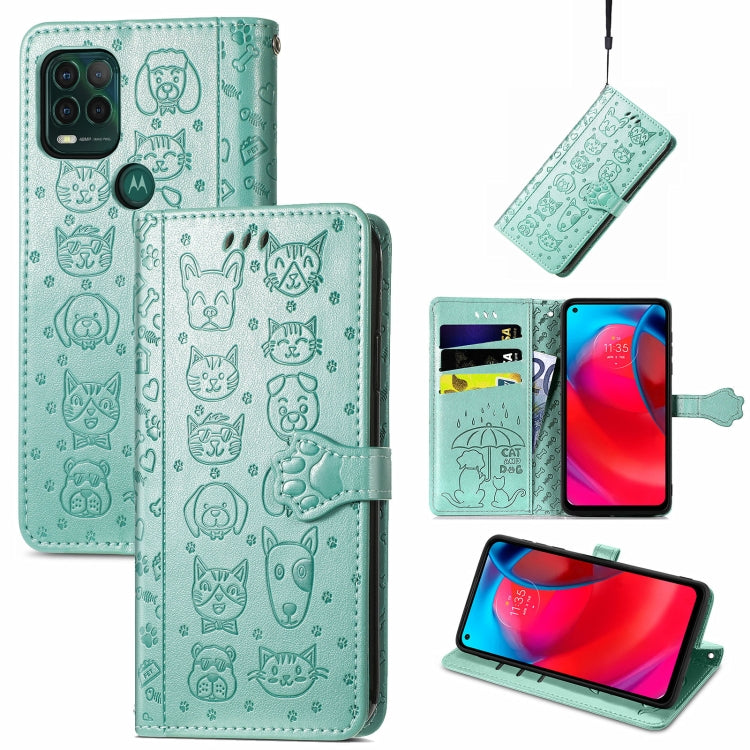 For Motorola MOTO G Stylus 5G Cute Cat and Dog Embossed Horizontal Flip Leather Case with Holder & Card Slots & Wallet & Lanyard
