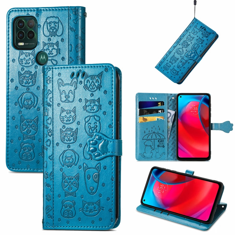 For Motorola MOTO G Stylus 5G Cute Cat and Dog Embossed Horizontal Flip Leather Case with Holder & Card Slots & Wallet & Lanyard