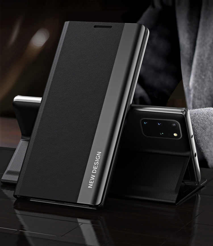 For Samsung Galaxy A72 5G / 4G Side Electroplated Magnetic Ultra-Thin Horizontal Flip Leather Case with Holder