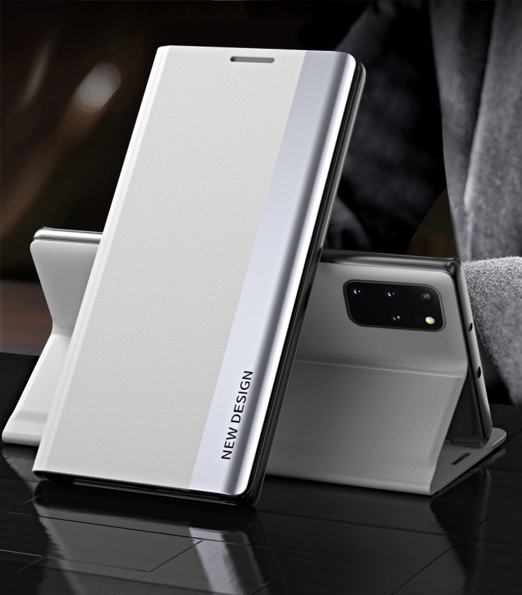 For Samsung Galaxy A72 5G / 4G Side Electroplated Magnetic Ultra-Thin Horizontal Flip Leather Case with Holder