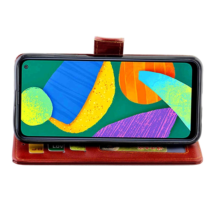 For Samsung Galaxy F52 5G Crazy Horse Texture Leather Horizontal Flip Protective Case with Holder & Card Slots & Wallet & Photo Frame