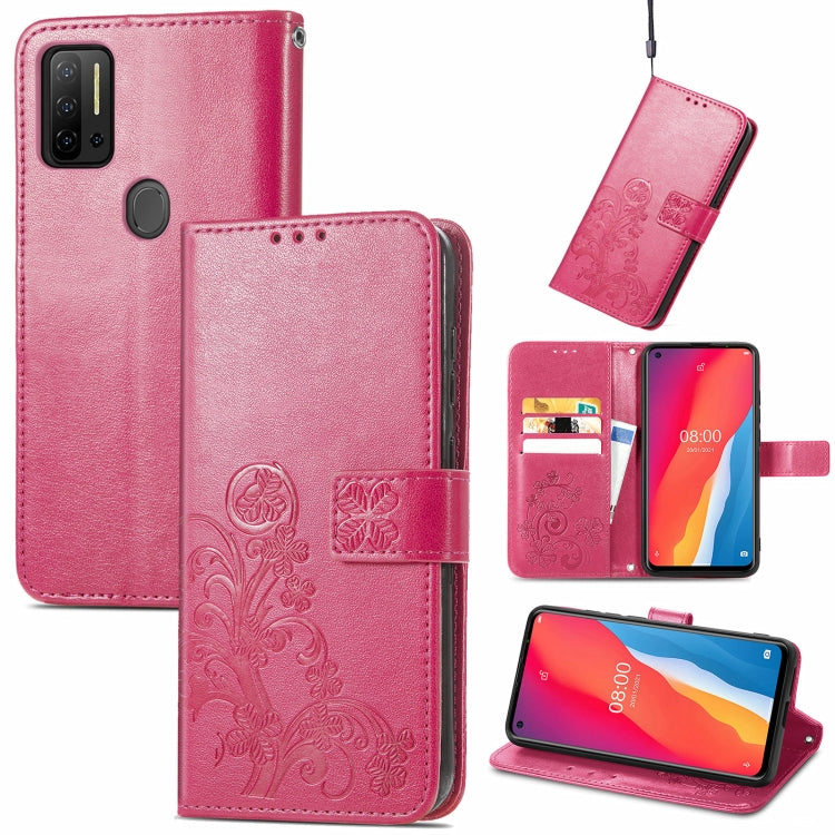 For Ulefone Note 11 Plus Four-leaf Clasp Embossed Buckle Mobile Phone Protection Leather Case with Lanyard & Card Slot & Wallet & Bracket Function