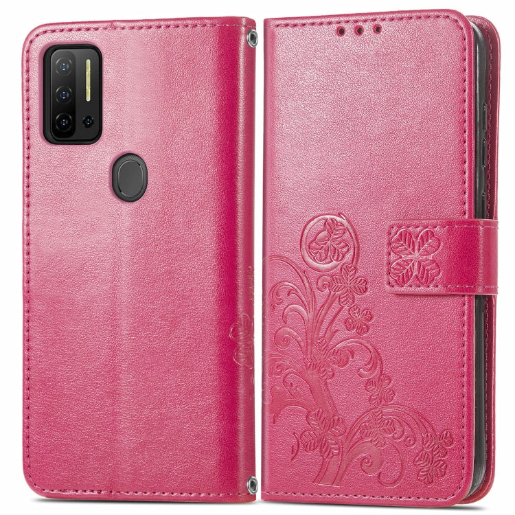 For Ulefone Note 11 Plus Four-leaf Clasp Embossed Buckle Mobile Phone Protection Leather Case with Lanyard & Card Slot & Wallet & Bracket Function
