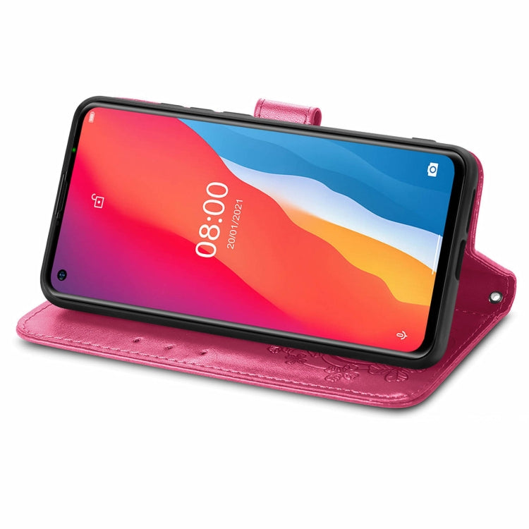 For Ulefone Note 11 Plus Four-leaf Clasp Embossed Buckle Mobile Phone Protection Leather Case with Lanyard & Card Slot & Wallet & Bracket Function
