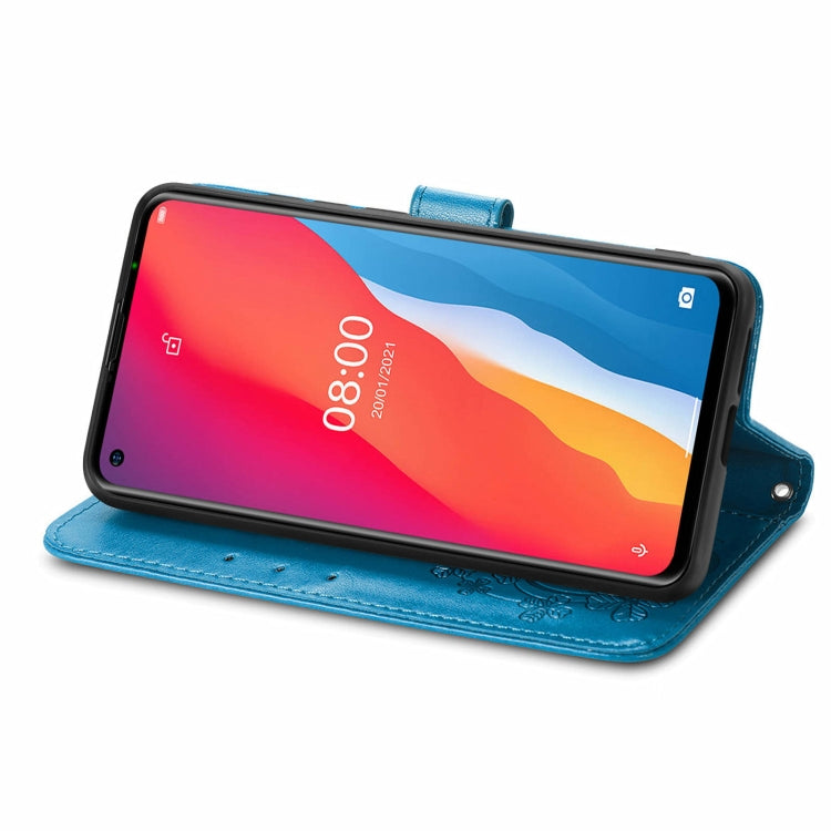 For Ulefone Note 11 Plus Four-leaf Clasp Embossed Buckle Mobile Phone Protection Leather Case with Lanyard & Card Slot & Wallet & Bracket Function