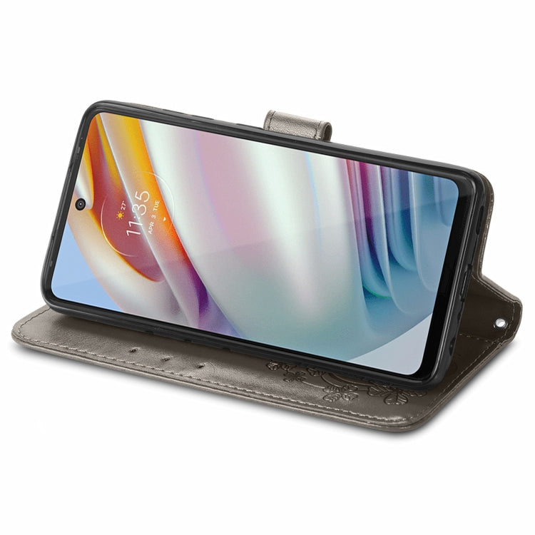 For Motorola Moto G60 Four-leaf Clasp Embossed Buckle Mobile Phone Protection Leather Case with Lanyard & Card Slot & Wallet & Bracket Function