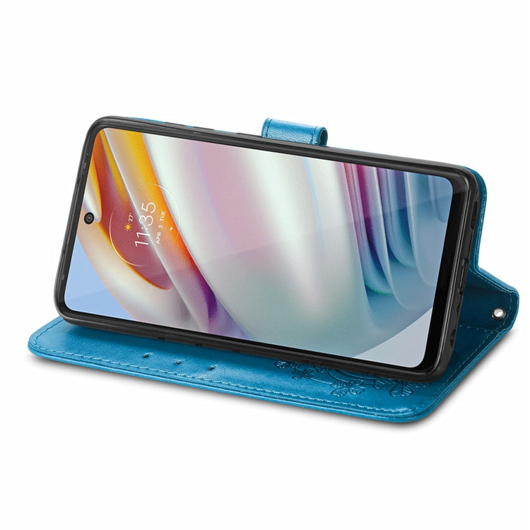 For Motorola Moto G60 Four-leaf Clasp Embossed Buckle Mobile Phone Protection Leather Case with Lanyard & Card Slot & Wallet & Bracket Function