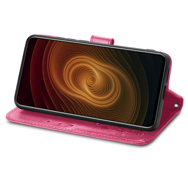 For ZTE AXON 20 5G Four-leaf Clasp Embossed Buckle Mobile Phone Protection Leather Case with Lanyard & Card Slot & Wallet & Bracket Function