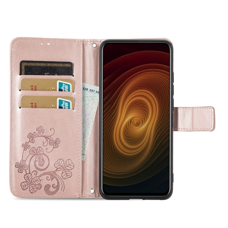 For ZTE AXON 20 5G Four-leaf Clasp Embossed Buckle Mobile Phone Protection Leather Case with Lanyard & Card Slot & Wallet & Bracket Function