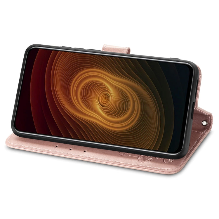 For ZTE AXON 20 5G Four-leaf Clasp Embossed Buckle Mobile Phone Protection Leather Case with Lanyard & Card Slot & Wallet & Bracket Function