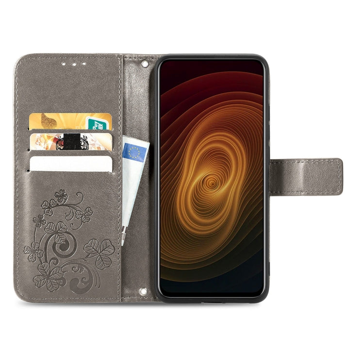 For ZTE AXON 20 5G Four-leaf Clasp Embossed Buckle Mobile Phone Protection Leather Case with Lanyard & Card Slot & Wallet & Bracket Function