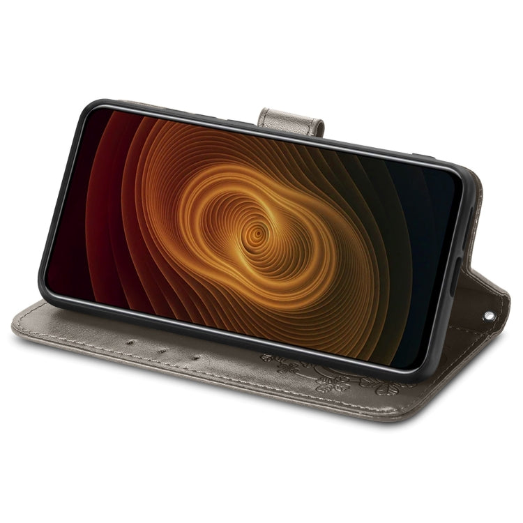 For ZTE AXON 20 5G Four-leaf Clasp Embossed Buckle Mobile Phone Protection Leather Case with Lanyard & Card Slot & Wallet & Bracket Function