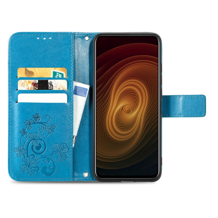 For ZTE AXON 20 5G Four-leaf Clasp Embossed Buckle Mobile Phone Protection Leather Case with Lanyard & Card Slot & Wallet & Bracket Function