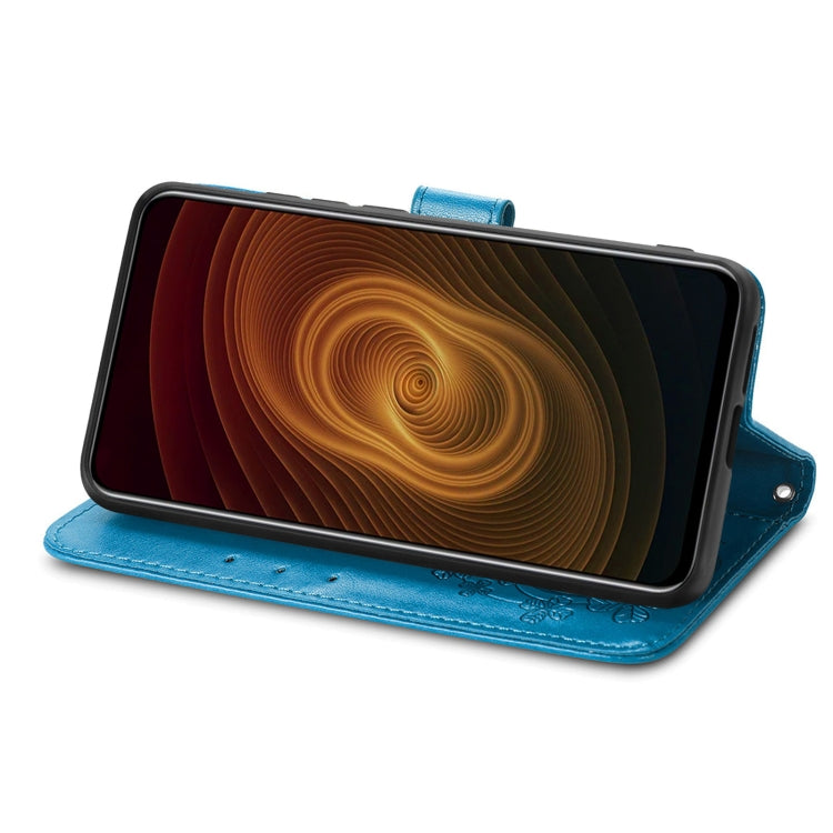 For ZTE AXON 20 5G Four-leaf Clasp Embossed Buckle Mobile Phone Protection Leather Case with Lanyard & Card Slot & Wallet & Bracket Function