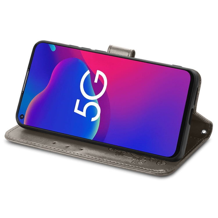 For ZTE Axon 11 SE 5G Four-leaf Clasp Embossed Buckle Mobile Phone Protection Leather Case with Lanyard & Card Slot & Wallet & Bracket Function