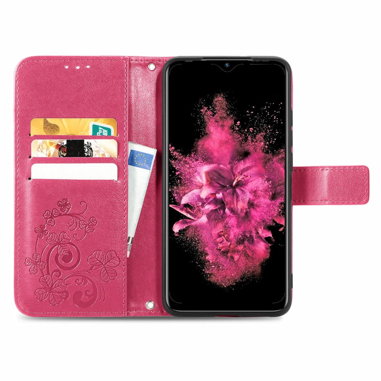 For INFINIX Hot 10 Play Four-leaf Clasp Embossed Buckle Mobile Phone Protection Leather Case with Lanyard & Card Slot & Wallet & Bracket Function