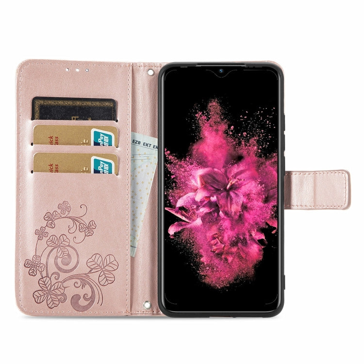 For INFINIX Hot 10 Play Four-leaf Clasp Embossed Buckle Mobile Phone Protection Leather Case with Lanyard & Card Slot & Wallet & Bracket Function
