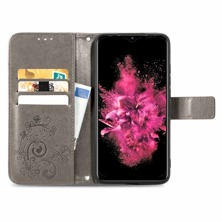 For INFINIX Hot 10 Play Four-leaf Clasp Embossed Buckle Mobile Phone Protection Leather Case with Lanyard & Card Slot & Wallet & Bracket Function
