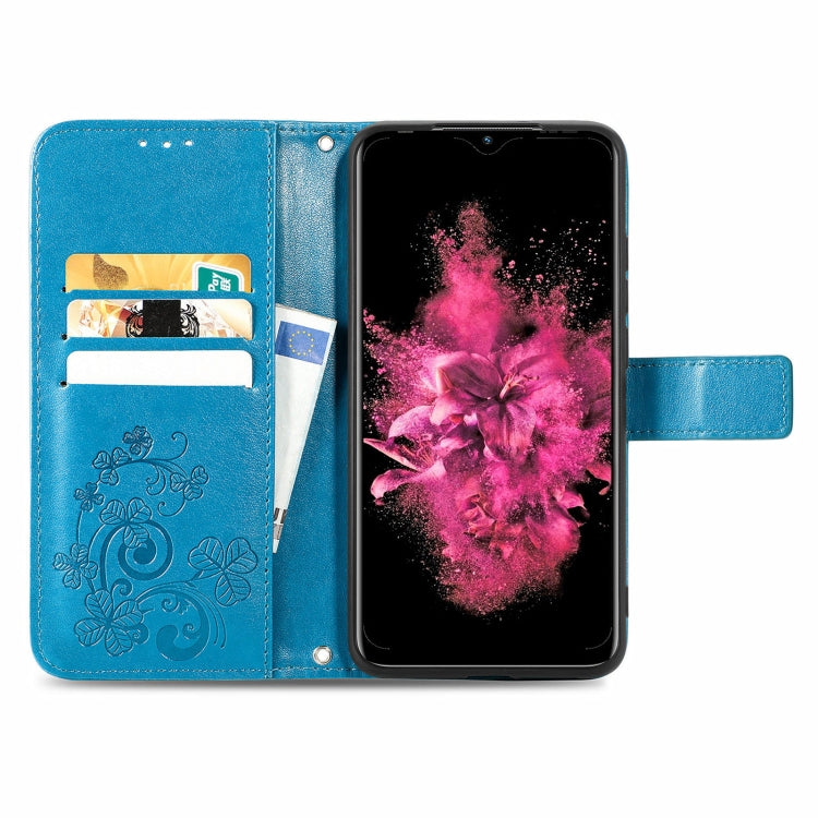 For INFINIX Hot 10 Play Four-leaf Clasp Embossed Buckle Mobile Phone Protection Leather Case with Lanyard & Card Slot & Wallet & Bracket Function