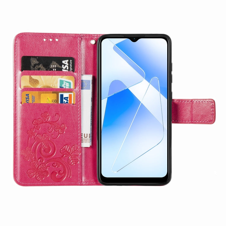 For OPPO A55 5G Four-leaf Clasp Embossed Buckle Mobile Phone Protection Leather Case with Lanyard & Card Slot & Wallet & Bracket Function