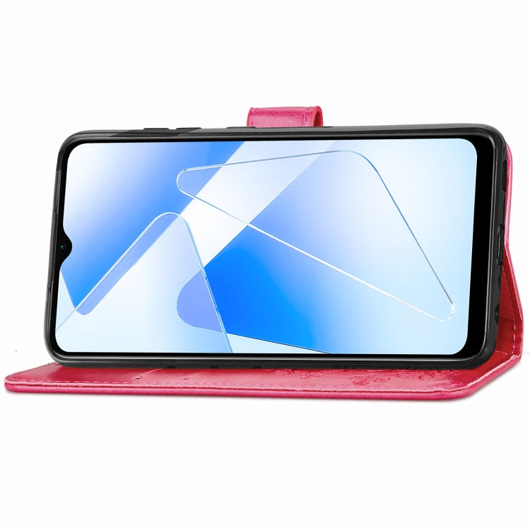 For OPPO A55 5G Four-leaf Clasp Embossed Buckle Mobile Phone Protection Leather Case with Lanyard & Card Slot & Wallet & Bracket Function