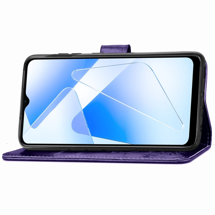 For OPPO A55 5G Four-leaf Clasp Embossed Buckle Mobile Phone Protection Leather Case with Lanyard & Card Slot & Wallet & Bracket Function