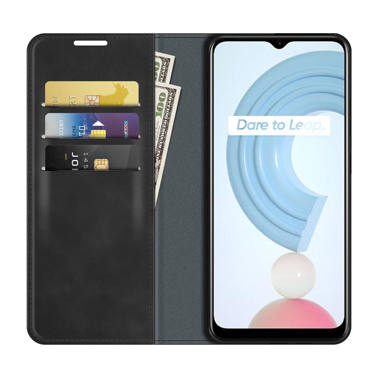 For OPPO Realme C21Y Retro-skin Business Magnetic Suction Leather Case with Holder & Card Slots & Wallet